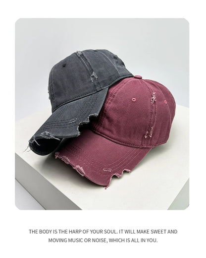 New Unisex Notch Solid Personal Baseball Hats Breathable Broken Style Sunshade Casual Peaked Caps Versatile Distress Fashion ins