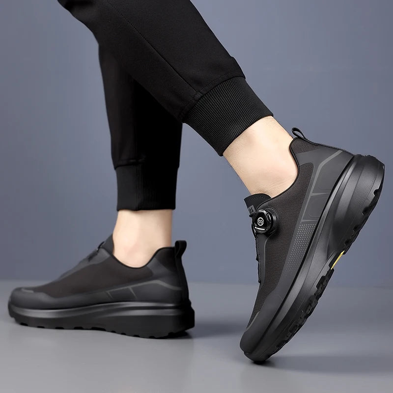 Zapatillas deportivas de running para hombre, ligeras, cómodas y versátiles, de color liso y con cierre ajustable para montañismo