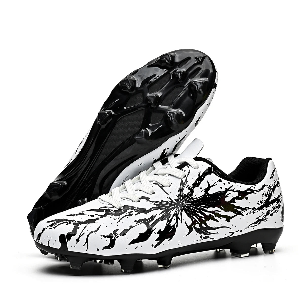 Chaussures de football pour hommes, modèle AG FG Hybrid, avec crampons, tige en PU confortable et semelle absorbant les chocs, idéales pour l’entraînement sur gazon naturel.