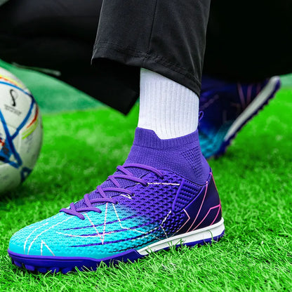 Nouvelles chaussures de Football professionnelles haut en cuir d'herbe artificielle jeunes étudiants chaussures de Football d'entraînement pour hommes et femmes sport