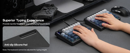 Tastiera meccanica EPOMAKER Split70 QMK/VIA 70% con layout split, connessione cablata/BT/2.4Ghz wireless, manopola programmabile e modificatori Mac