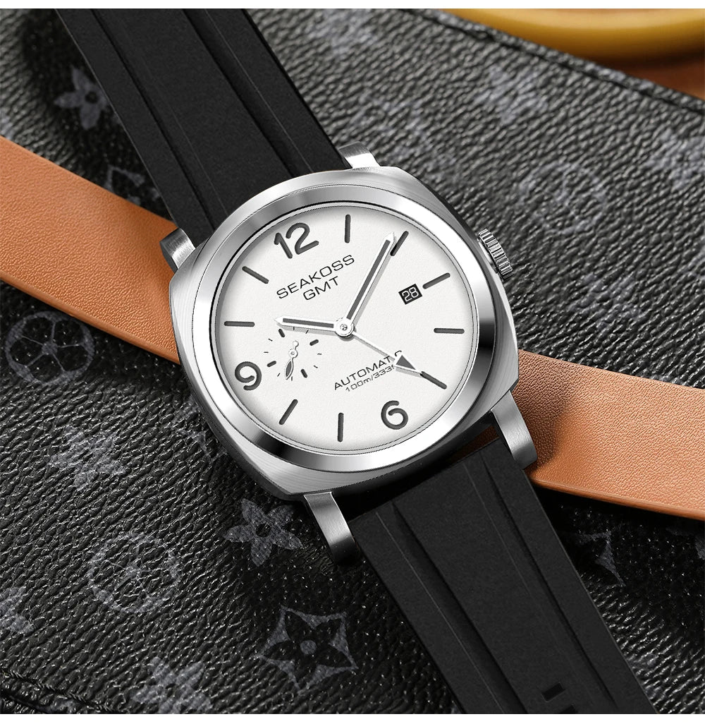 SEAKOSS 45mm Diving GMT Watch Automatic Mechanical Wristwatches Seagull ST2557 Movement 100M Luminous Calendar Men's Watches