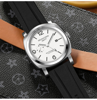 SEAKOSS 45mm Diving GMT Watch Automatic Mechanical Wristwatches Seagull ST2557 Movement 100M Luminous Calendar Men's Watches