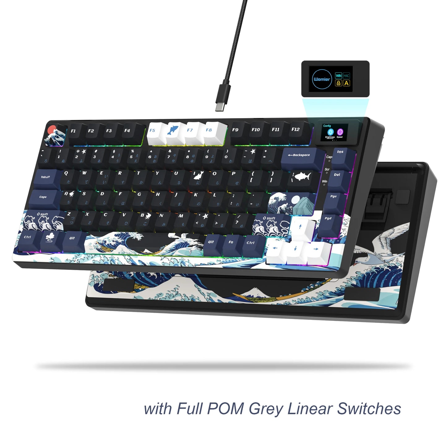 Womier SK80 Green Keyboard Gasket Mounted RGB Hot Swap with Color OLED Display 75% Mechanical Gaming Keyboard for PC
