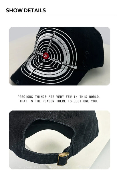 New Unisex Broken Style Bull's-eye Cross Embroidery Baseball Hats Sunshade Personal Versatile Peaked Caps Street Fashion Hip Hop