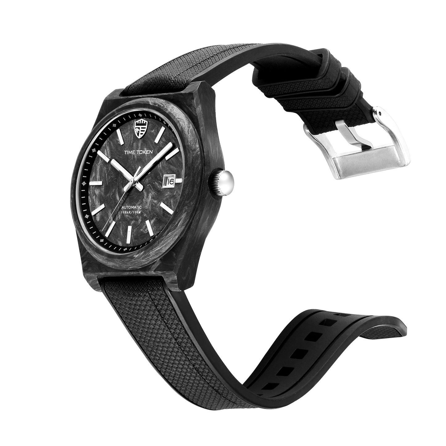 TIME TOKEN Nuevo reloj de buceo de 40mm de fibra de carbono luminosa para hombre, reloj mecánico automático de lujo con calendario, cristal de zafiro y resistencia al agua de 100m