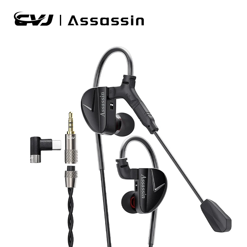 CVJ Assassin Earphones 1BA+1DD+1Vibration Switch Adjustable Gaming E-sports In-Ear 3.5mm&Type-C Hifi Headphones
