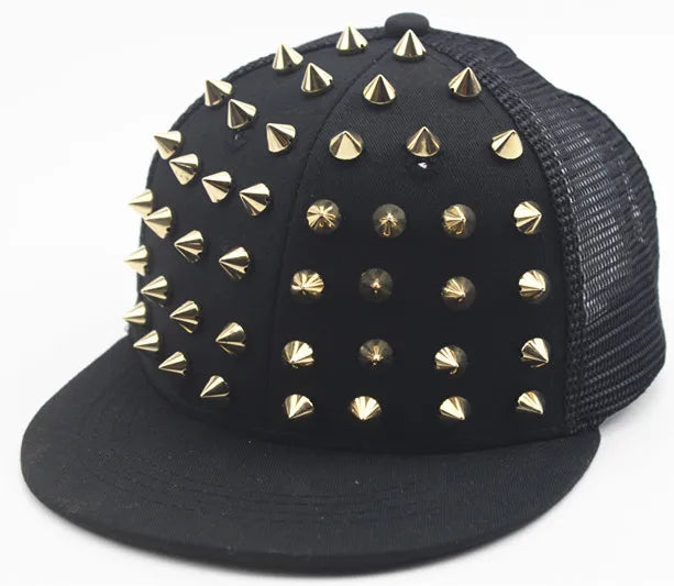 Men Caps Flat Hat Hip Hop Snapback Fancy Rivet Baseball Cap Street Dance Cap Trendy Mesh Visor Youth Boys Girls