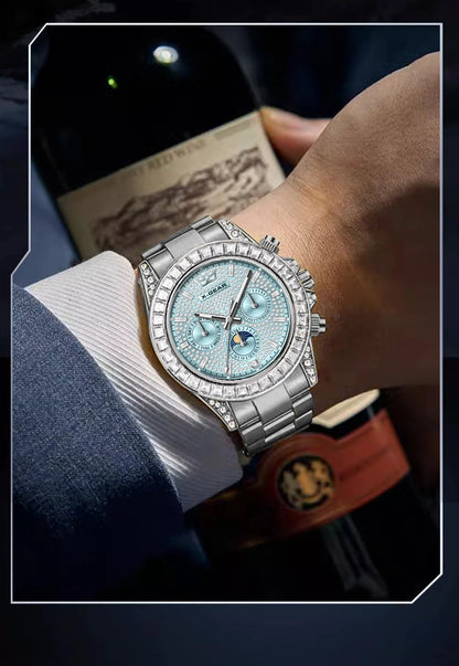 X-GEAR Men's Watch Automatic Mechanical with Diamond Dial Luminous Moon Phase Water-Resistant