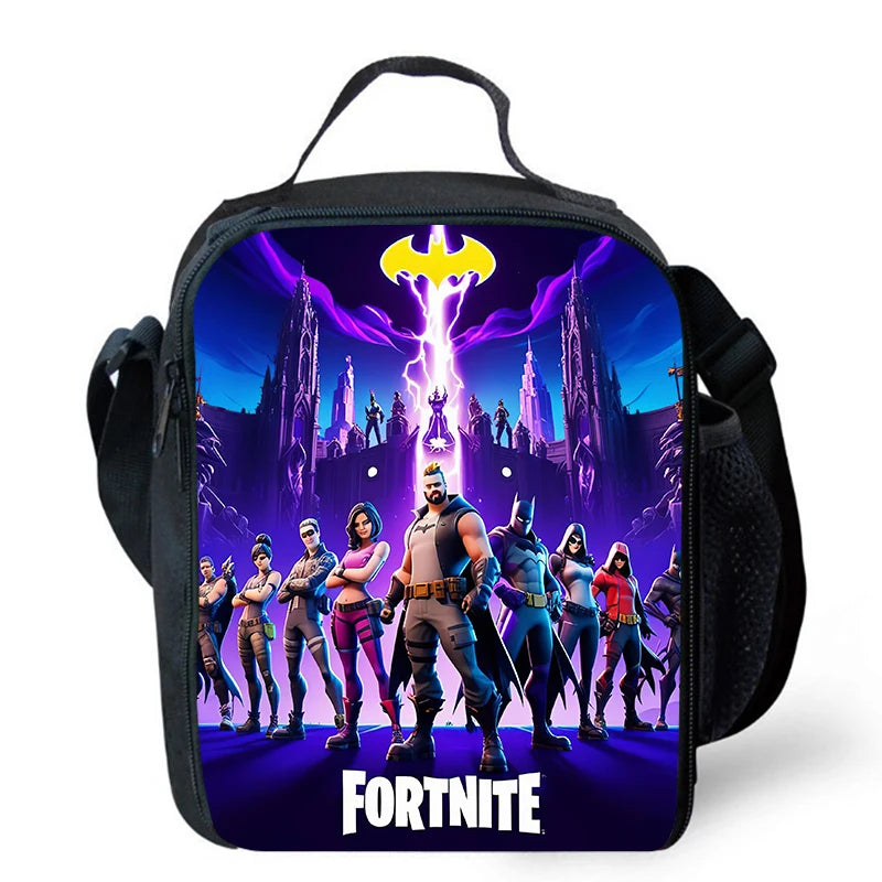 Fortnite cartoon lunch bag, portable insulated lunch bag, reusable food storage bag, suitable for children and students.