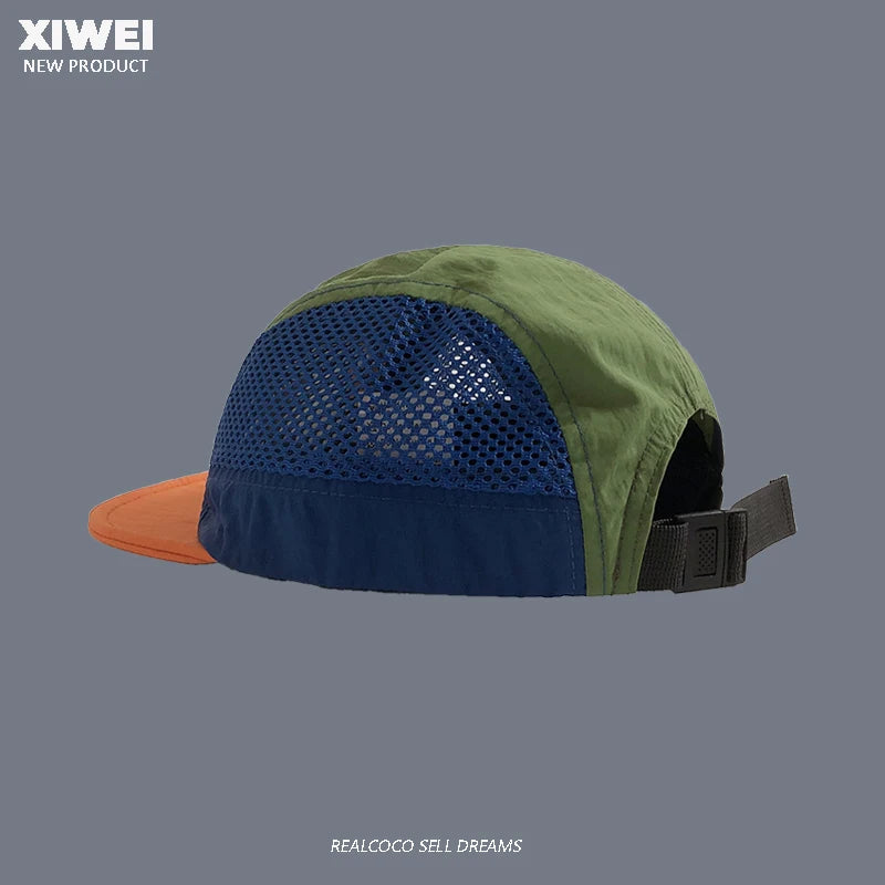 Cappellino da estate con ricami abbinati ai colori, ad asciugatura rapida, per uomo e donna, per sport all’aperto, in rete traspirante, con visiera parasole, a cinque pannelli, stile baseball