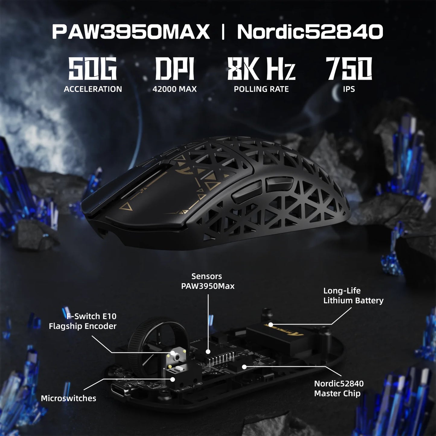 ATTACK SHARK R5 Ultra 8K karbonfiber vezeték nélküli gamer egér 42000 DPI-s PAW3950 MAX érzékelővel – 39g ultrakönnyű kivitel Win/Mac rendszerekhez