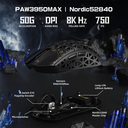 ATTACK SHARK R5 Ultra 8K karbonfiber vezeték nélküli gamer egér 42000 DPI-s PAW3950 MAX érzékelővel – 39g ultrakönnyű kivitel Win/Mac rendszerekhez
