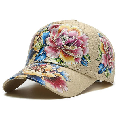 Spring/Summer Quick Drying Baseball Cap Men's And Women's Outdoor Beach Camping Sun Hat Printed Chinese Style Flower Sun HatB149
