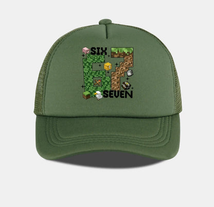 Gamer Pixel 67 Six Seven Sponge Mesh Cap - Breathable Mesh Adjustable Baseball Cap - Gift for Gaming Fans - Sun Protection Cap