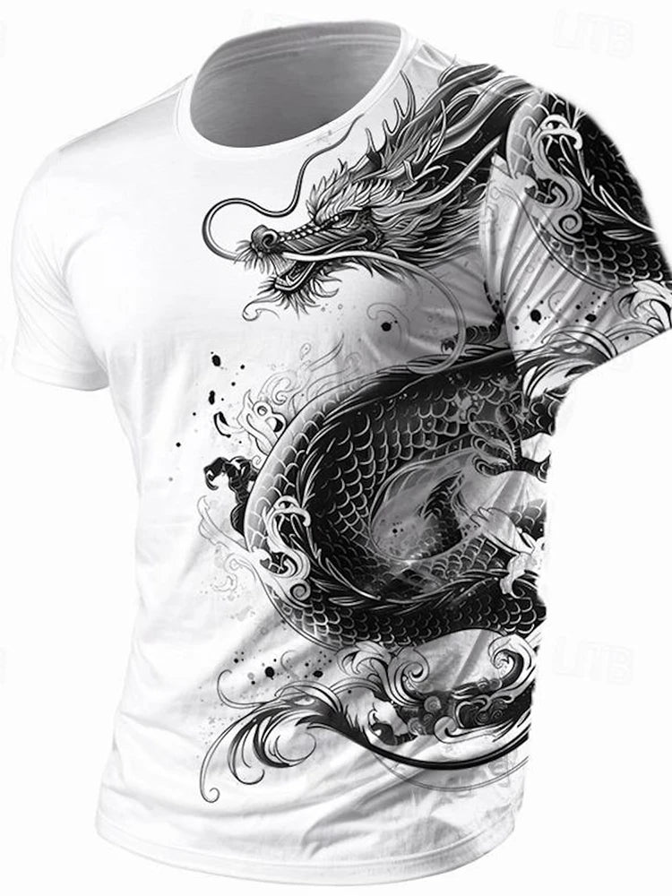 Camiseta de hombre con estampado de dragón 3D, informal de verano para diario, camiseta urbana de hombre para deportes al aire libre, manga corta, moda urbana
