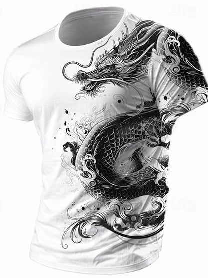 Camiseta de hombre con estampado de dragón 3D, informal de verano para diario, camiseta urbana de hombre para deportes al aire libre, manga corta, moda urbana