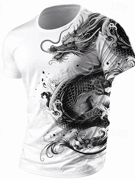 3D-Drachenprint Herren-T-Shirt – Sommerliches Freizeit-Streetwear-Shirt für Herren, Outdoor-Sport, Kurzarm, Urban Fashion