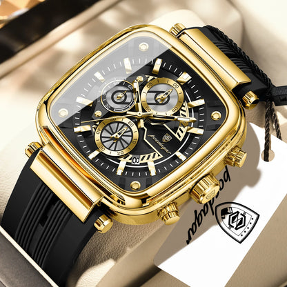 POEDAGAR Square Sport Man Wristwatch Date Waterproof Luminous Chronograph Watch For Men Silicone Strap Men's Quartz Watches Male