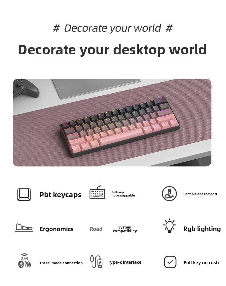 Wireless Gaming Mechanical Keyboard  Bluetooth 60 Percent RGB White Triple Mode Portable Keyboards  key board claviers teclado