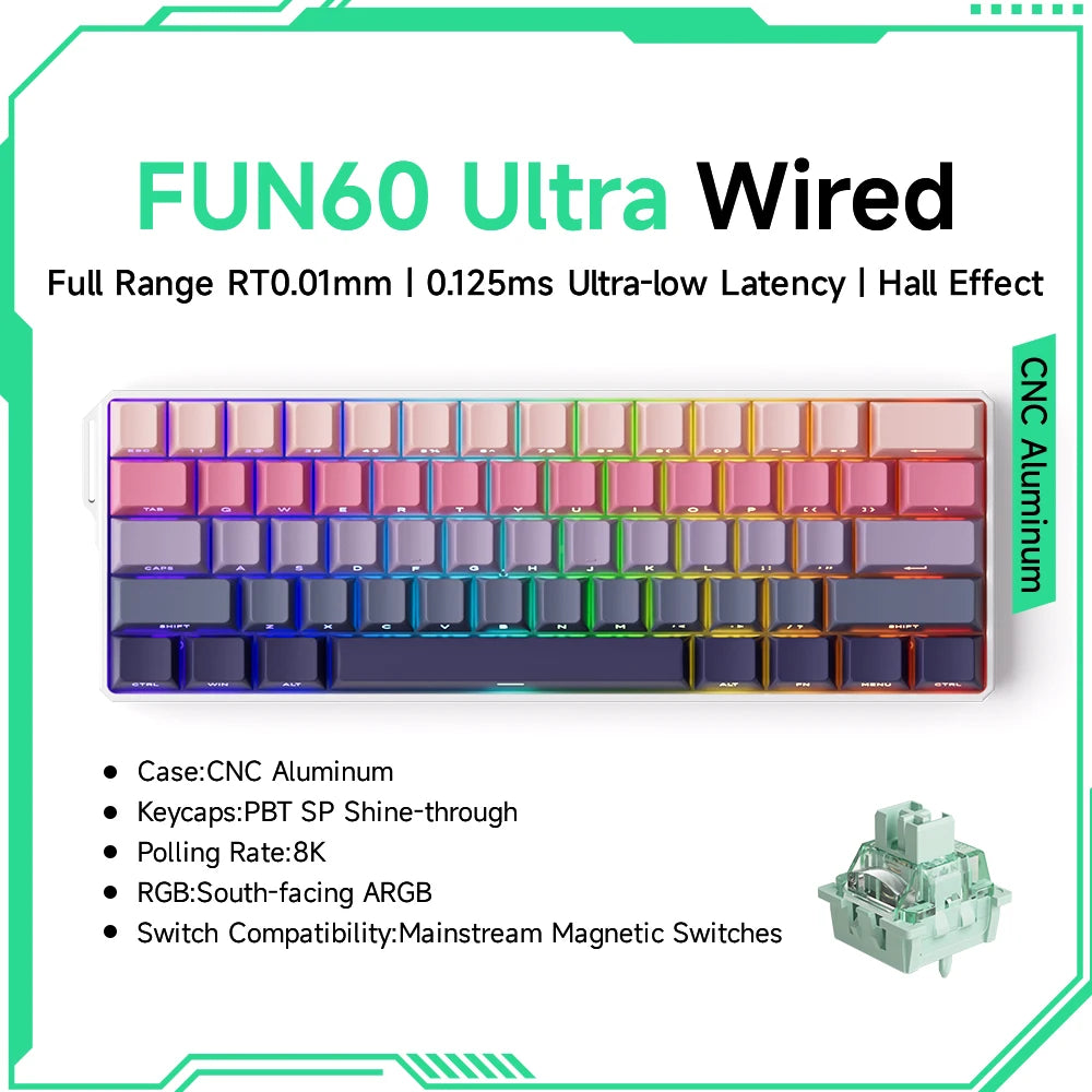 Tastiera meccanica Akko MonsGeek FUN60 con switch magnetici, tastiera gaming 60%, Rapid Trigger 0.01mm, 8K, ARGB, HE/TMR, tastiera personalizzabile