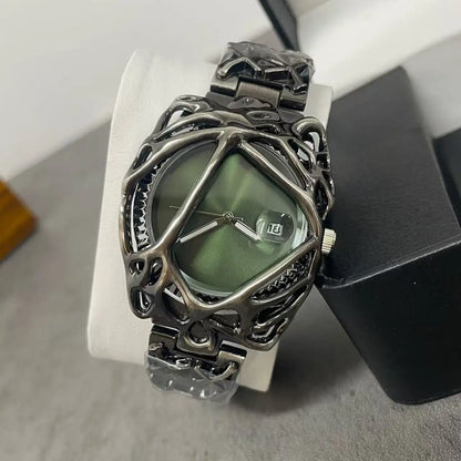 Unique Minimalism Men's Watches Irregular Dial Design Fashion Casual Street Punk Gothic Y2k Wristwatch for Men Black Color Gift