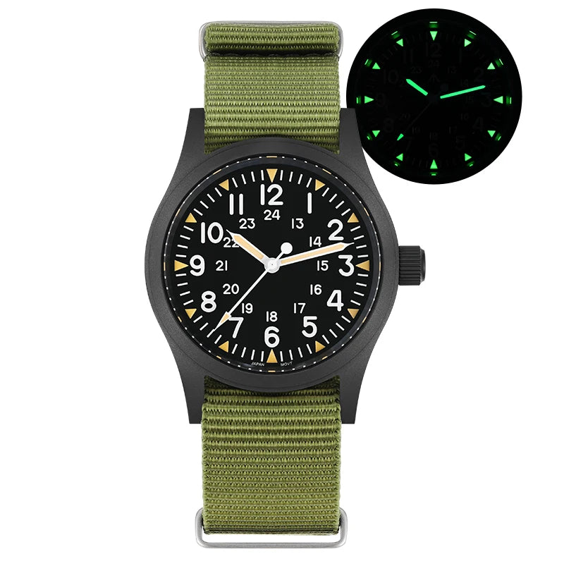 Militado ML05 Vintage Watch VH31 Sweep Second Movement Domed Sapphire Crystal With High Clear AR Coating Luminous 38mm Watches