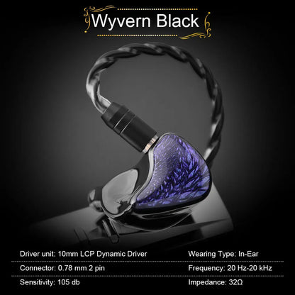 Celest Wyvern Black In-Ear Monitor Wired IEM Gaming Earbuds with Microphone HiFi Bass 10mm Driver Detachable Cable