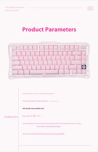 Mercury K1 Grava Star Breaking 75 RGB Mechanical Keyboard Gaming Bluetooth 2.4G Wired RGB Hotswap Gamer Non-contact Keyboard