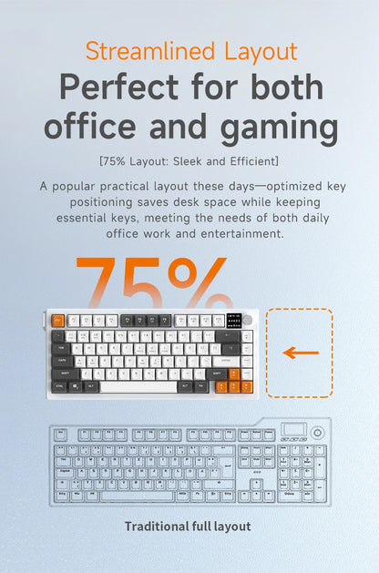 AJAZZ AF82 Low-Proflie Electrostatic Keyboard  4000mAh Trl-Mode 75% Type-C Display Screen  Keyboard Office Gaming E-sport