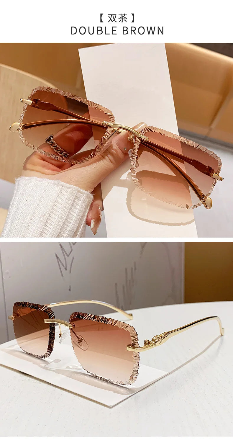Fashion Broken Diamond Cutting Sunglasses Luxury Rimless Square Sun Glasses Designer Frameless Shades for Outdoor Driving Travel