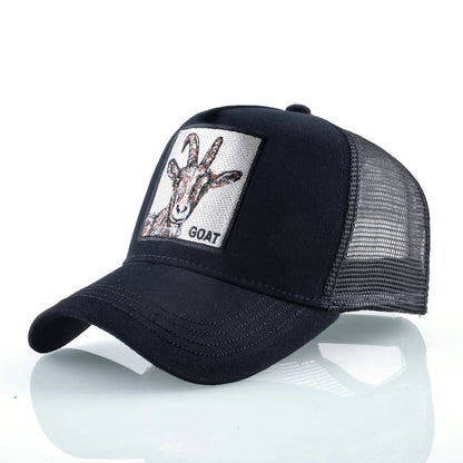 Gorras trucker de moda con parche bordado de cabra, snapback para las cuatro estaciones, gorra de béisbol para hombre y mujer con visera ajustable
