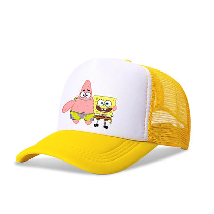 Cute SpongeBobs Baseball Cap Anime Round Role Kids Boy Girl Adult Sport Casual Sunshade Adjustable Movie Cartoon Peaked Mesh Hat