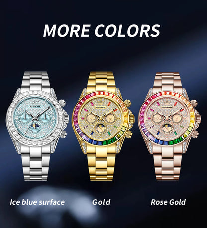 X-GEAR Men's Watch Automatic Mechanical with Diamond Dial Luminous Moon Phase Water-Resistant