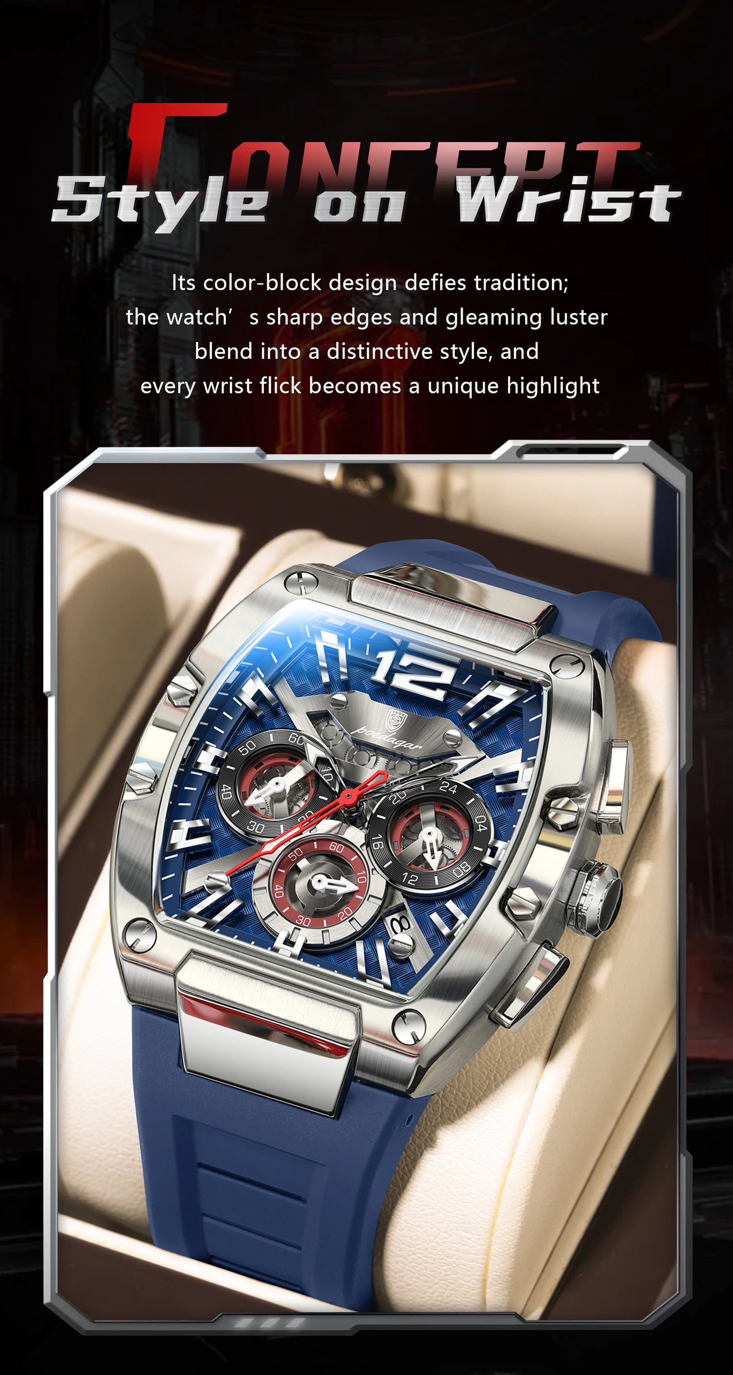 POEDAGAR Fashion Brand Men's Watch Luminous Waterproof Date Sports Male Watch Chronograph Silicone Quartz Watches For Man Reloj