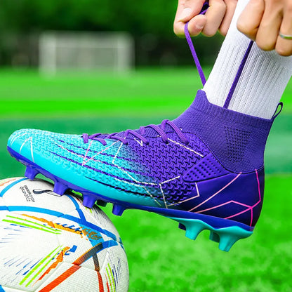 Nouvelles chaussures de Football professionnelles haut en cuir d'herbe artificielle jeunes étudiants chaussures de Football d'entraînement pour hommes et femmes sport