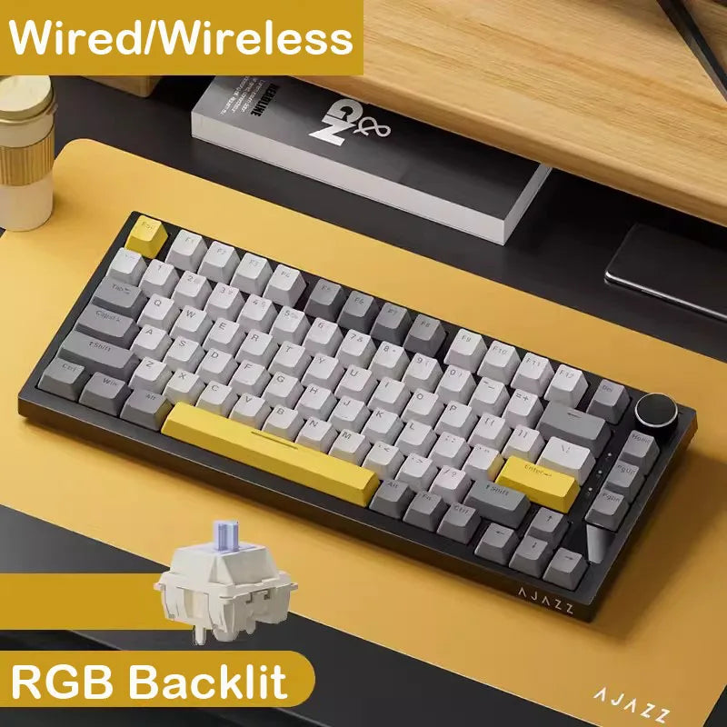 Teclado mecánico gaming AJAZZ AK820 Pro con cable e inalámbrico, switches intercambiables en caliente, retroiluminación RGB trimodo, diseño compacto 70%, PC/Mac