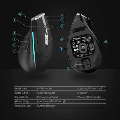 Lefon F26C Vertical Mouse Wireless with OLED Screen Bluetooth Ergonomic Mouse Optical Rechargeable Gaming Mice for PC Laptop