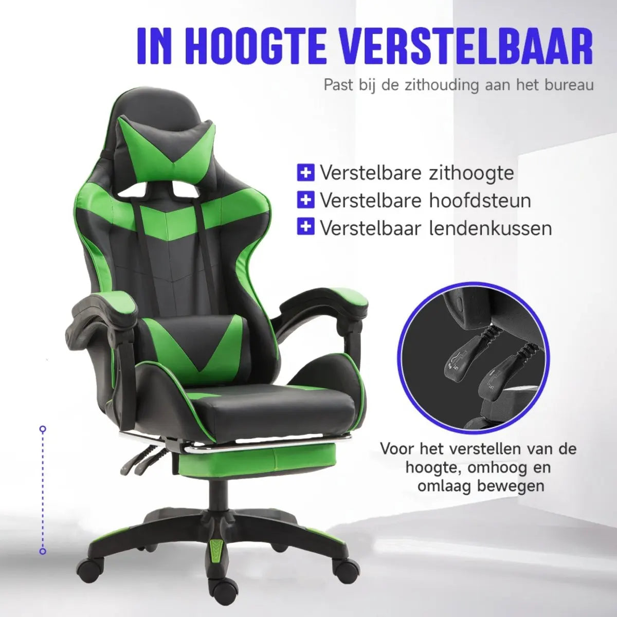 Silla gaming Sillón gaming Silla de oficina ajustable en altura con función reclinable ajustable, orejas de gato y cojines