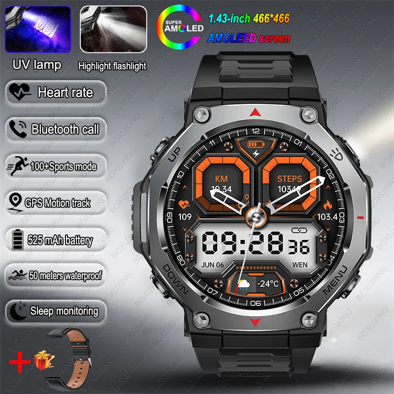 New T-Rex 3 Military Outdoor Sports Smart Watch Men GPS Motion Track 5 ATM Waterproof Heart Rate HD Bluetooth Call Smart Watch