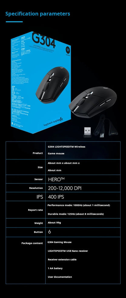 Logitech G304 LIGHTSPEED Wireless Mouse Game Mouse Light Portable Mouse Macro Jedi Survival FPS League of Heroes Eat Chicken