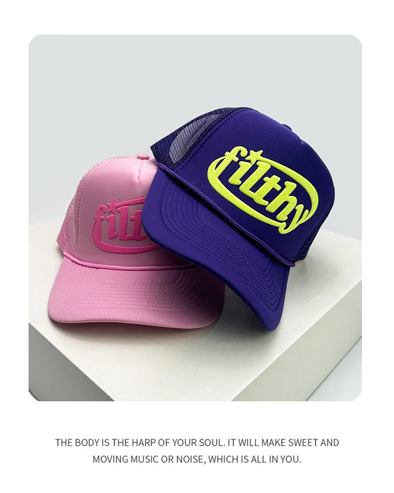 New Unisex Color Block filthy Letters Baseball Hats Sunshade Color Block Breathable Personal Trucker Caps Versatile Mesh Fashion