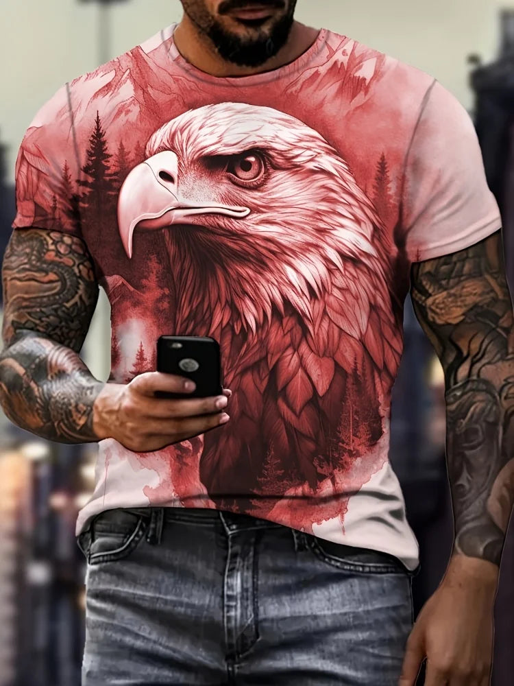 Patriottisch 3D-T-shirt met adelaarsprint voor heren, casual T-shirt met ronde hals en korte mouwen, ideaal voor zomermode en buitenactiviteiten, herenkleding