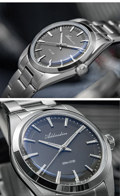 Relógio de homem ADDIESDIVE em aço, estilo de luxo, equipado com vidro abaulado, movimento de quartzo e revestimento luminescente azul BGW9; resistente à água até 100 ATM, indicação analógica – Modelo AD2066