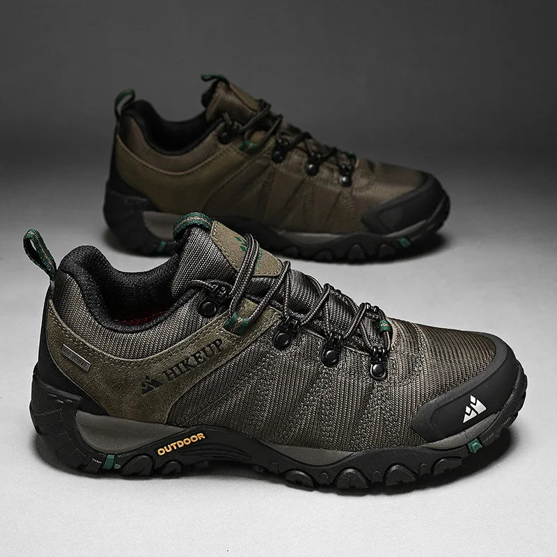 HIKEUP Zapatillas de senderismo para hombre de cuatro estaciones, calzado deportivo de exterior en cuero genuino resistente al desgaste, zapatos de escalada con suela de goma para trekking