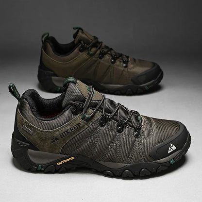 HIKEUP Zapatillas de senderismo para hombre de cuatro estaciones, calzado deportivo de exterior en cuero genuino resistente al desgaste, zapatos de escalada con suela de goma para trekking