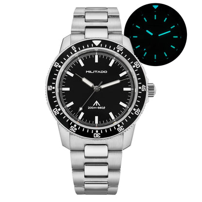 MILITADO  ML25 Quartz Dive Watch VH31 Sweep Second Sapphire Crystal 200M Waterproof BGW9 Lume Ceramic Bezel Men Watch