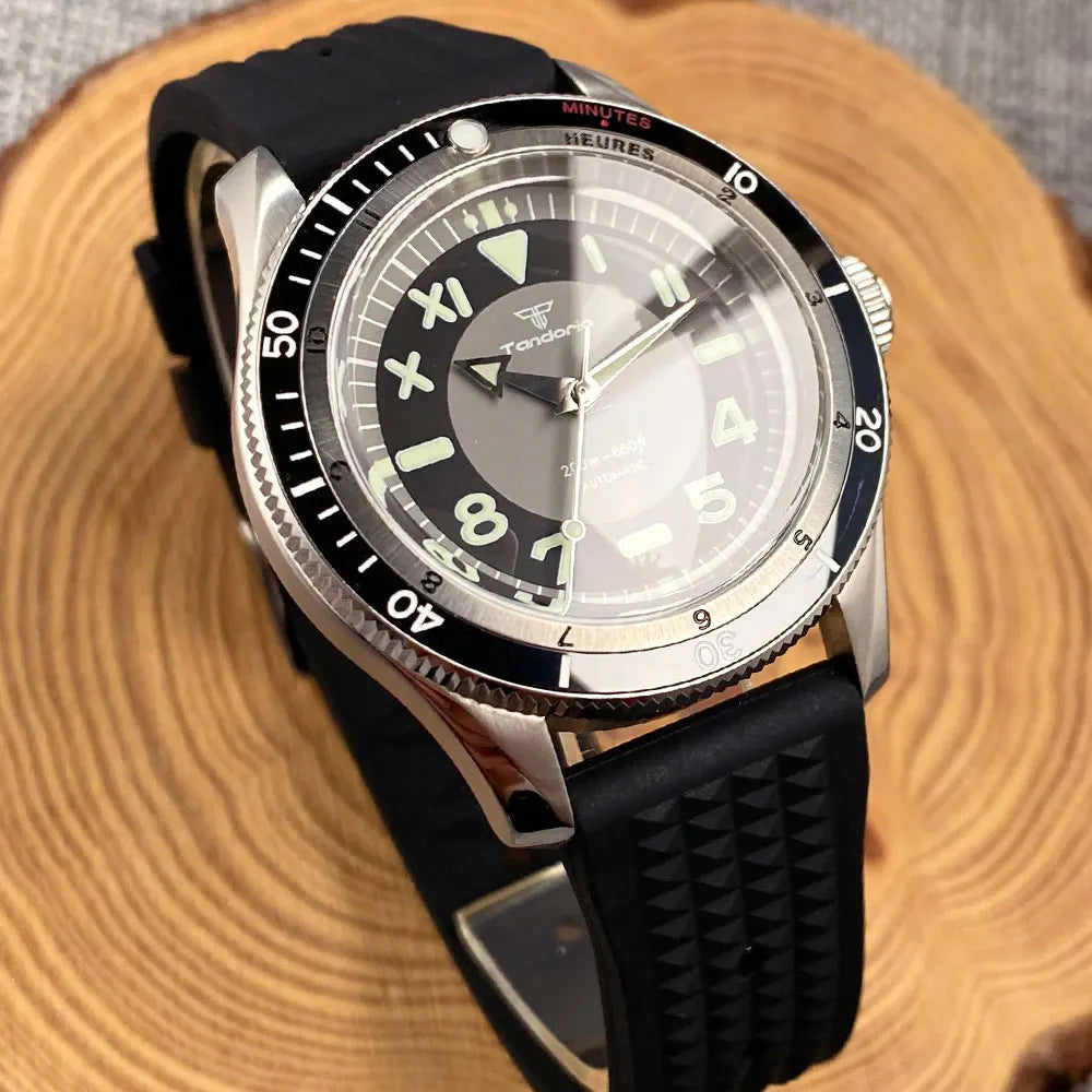 Tandorio Waterproof Watch Men Dome Sapphire Crystal Roman Numbers 120 Clicks Bezel NH35A/Miyota 8215 Movt Silicone Grey Dial