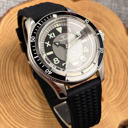Tandorio Waterproof Watch Men Dome Sapphire Crystal Roman Numbers 120 Clicks Bezel NH35A/Miyota 8215 Movt Silicone Grey Dial