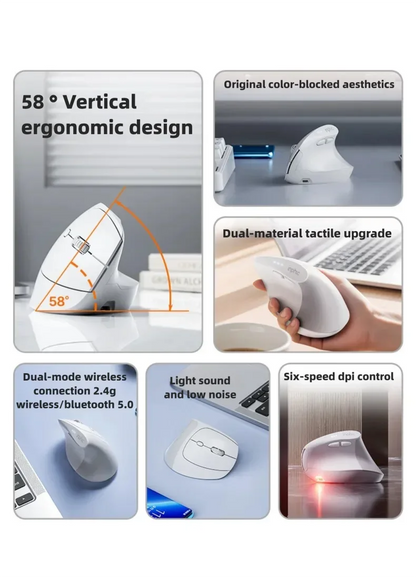 Inphic X9 PRO Vertical Wireless Mouse, Ergonomic Silent Bluetooth & 2.4G Rechargeable Mouse with Type-C Fast Charging, 12800 DPI for Laptop, PC & Gaming
